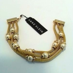 Anne Klein Triple Strand Gold & Pearl Accents Bracelet